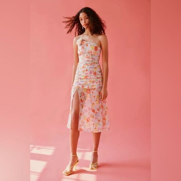 For Love & Lemons Pink Desmona Floral Midi Dress NWT